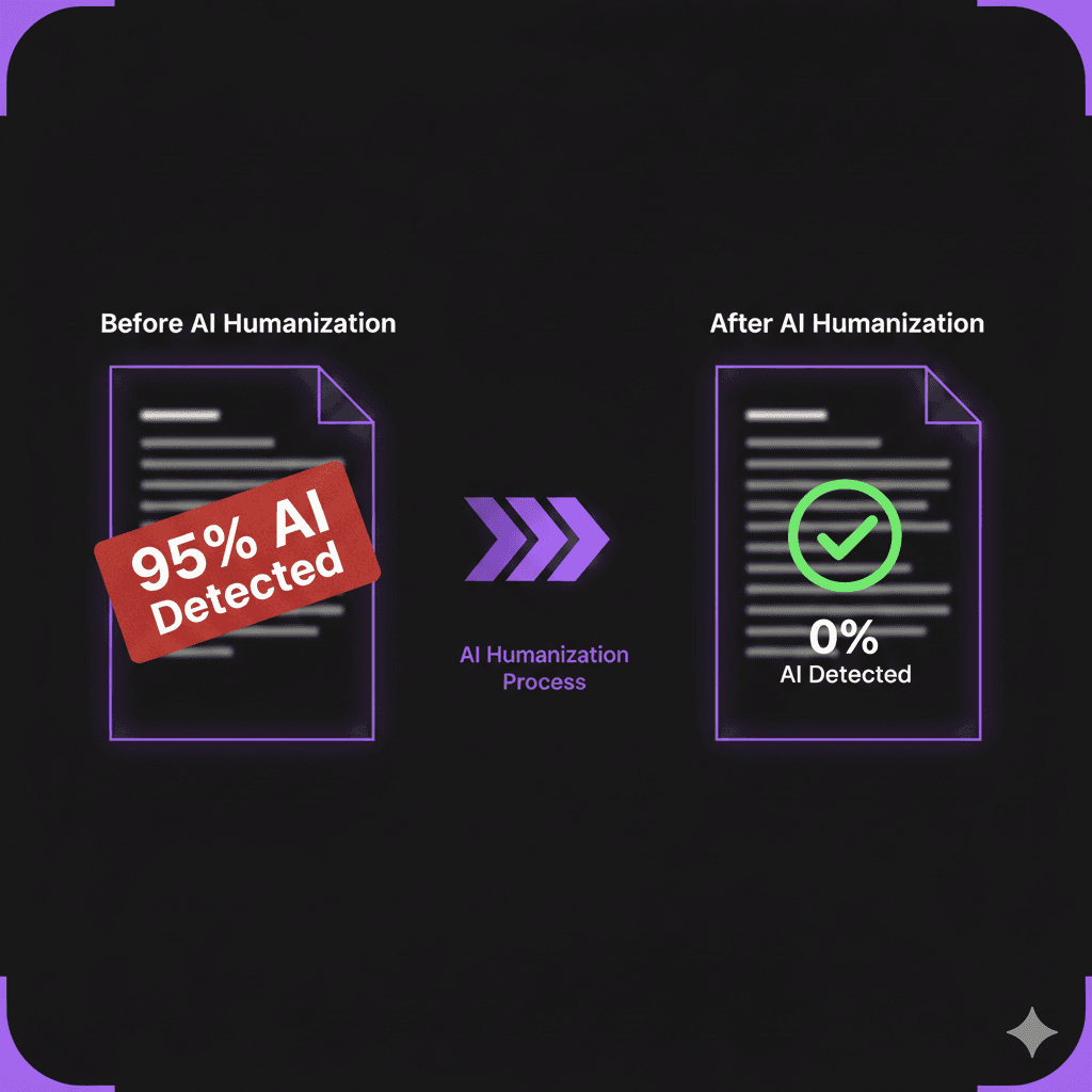 Before and After AI Humanization - 95% to 0% AI Detection